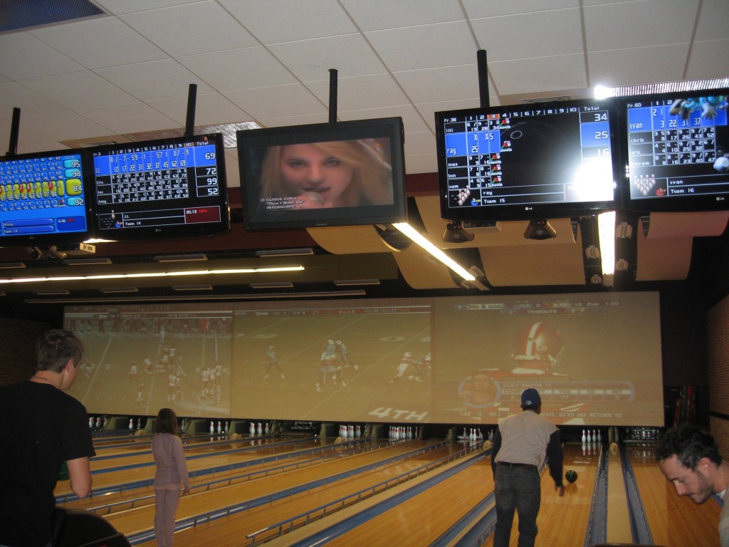Enjoy music videos and football games on this screen.  It covers the length of 15 lanes!