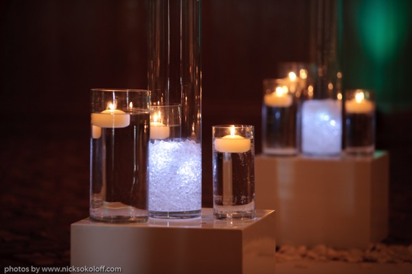 We lite the ceremony pieces from below for a glowing effect