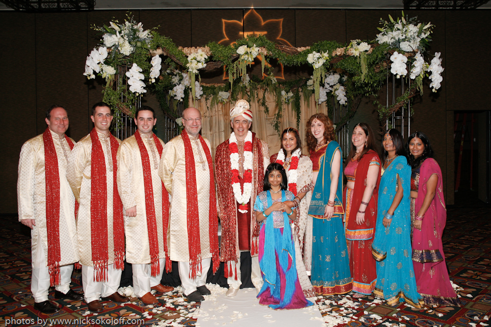 The wedding party at the Mandap Each bridesmaid wore a different color in 